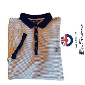 Ben Sherman Striped Polo with Short Sleeves and Snap-front Closure - Size XL